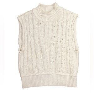 Free People Women's Cream Cable Knit Turtleneck Sweater Vest 100/ Cotton